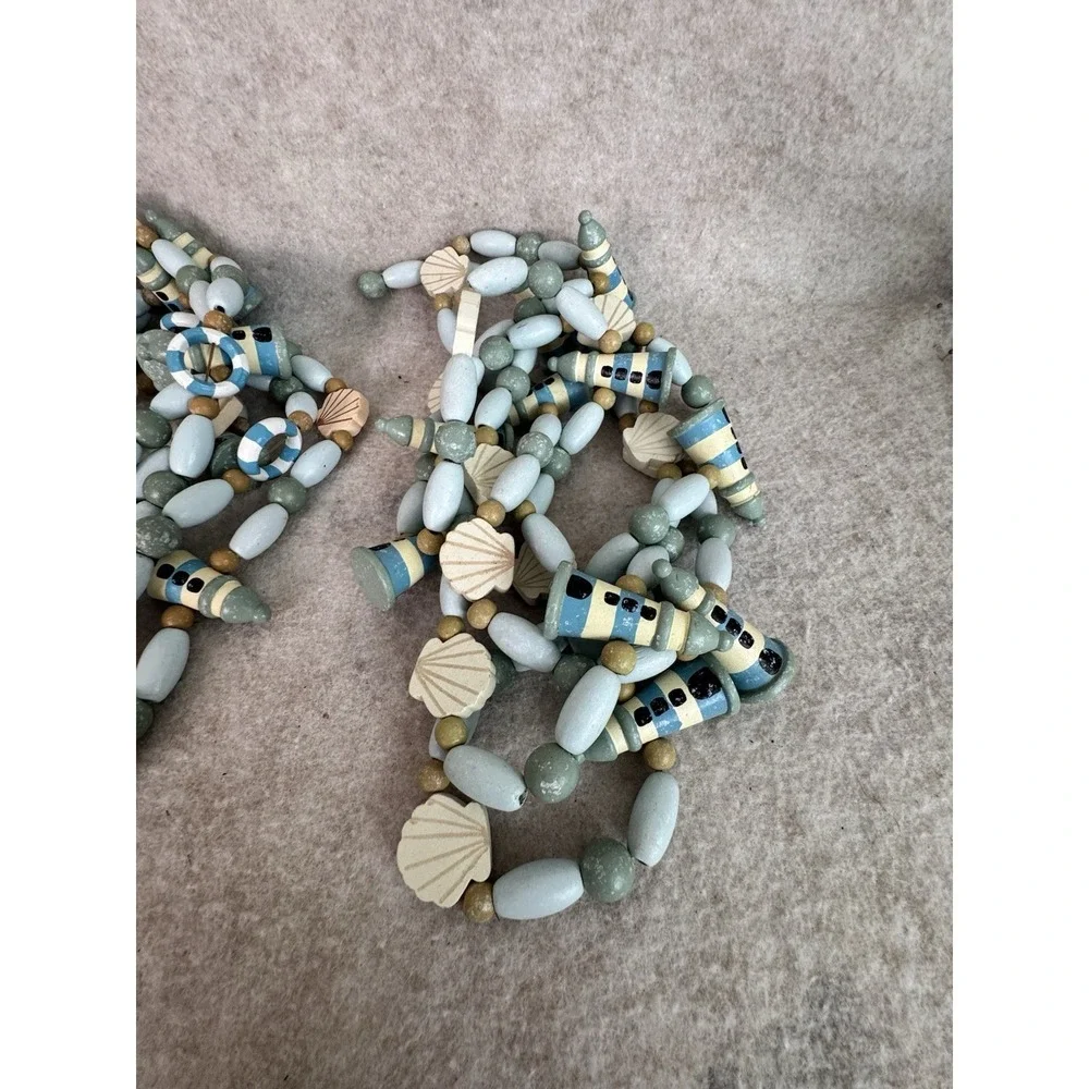 3 Nautical Ocean Christmas Wooden Bead Lighthouse,Seashell Garland 88